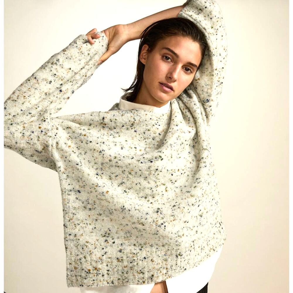 Everlane Womens XS Cream Multi Confetti Crew Wool Blend Pullover Sweater NEW